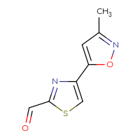 Chemical structure of 4-(3-methyl-1,2-oxazol-5-yl)-1,3-thiazole-2-carbaldehyde - CSSB00010630334