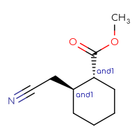 Chemical structure of rac-methyl (1R,2S)-2-(cyanomethyl)cyclohexane-1-carboxylate - CSSB14980351075