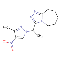 Chemical structure of 3-methyl-4-nitro-1-(1-{5H,6H,7H,8H,9H-[1,2,4]triazolo[4,3-a]azepin-3-yl}ethyl)-1H-pyrazole - CSSB00020599626