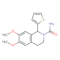 Chemical structure of 6,7-dimethoxy-1-(thiophen-2-yl)-1,2,3,4-tetrahydroisoquinoline-2-carboxamide - CSSB00062929322
