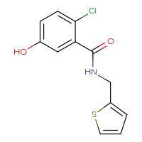 Chemical structure of 2-chloro-5-hydroxy-N-[(thiophen-2-yl)methyl]benzamide - CSSB00002433433
