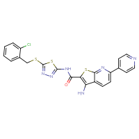 Chemical structure of 3-amino-N-(5-{[(2-chlorophenyl)methyl]sulfanyl}-1,3,4-thiadiazol-2-yl)-6-(pyridin-4-yl)thieno[2,3-b]pyridine-2-carboxamide - CSSB00121662553