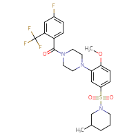 Chemical structure of 1-[4-fluoro-2-(trifluoromethyl)benzoyl]-4-{2-methoxy-5-[(3-methylpiperidin-1-yl)sulfonyl]phenyl}piperazine - CSSB00102887766