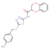Chemical structure of N-(5-{[(4-methylphenyl)methyl]sulfanyl}-1,3,4-thiadiazol-2-yl)-2,3-dihydro-1,4-benzodioxine-2-carboxamide - CSSB00026358825