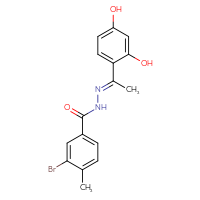 Chemical structure of 3-bromo-N'-[(1E)-1-(2,4-dihydroxyphenyl)ethylidene]-4-methylbenzohydrazide - CSSB00020578551