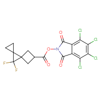 Chemical structure of 4,5,6,7-tetrachloro-1,3-dioxo-2,3-dihydro-1H-isoindol-2-yl 8,8-difluorodispiro[2.0.3⁴.1³]octane-6-carboxylate - CSSB20269912556