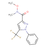 Chemical structure of N-methoxy-N-methyl-1-phenyl-5-(trifluoromethyl)-1H-pyrazole-3-carboxamide - CSSB01213300907