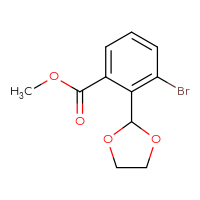Chemical structure of methyl 3-bromo-2-(1,3-dioxolan-2-yl)benzoate - CSSB21103685184