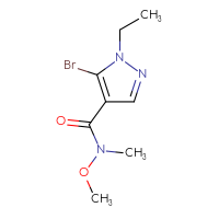 Chemical structure of 5-bromo-1-ethyl-N-methoxy-N-methyl-1H-pyrazole-4-carboxamide - CSSB01991521272