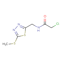 Chemical structure of 2-chloro-N-{[5-(methylsulfanyl)-1,3,4-thiadiazol-2-yl]methyl}acetamide - CSSB01843528433