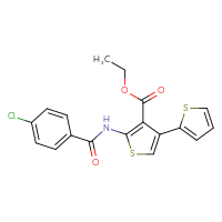 Chemical structure of ethyl 5'-(4-chlorobenzamido)-[2,3'-bithiophene]-4'-carboxylate - CSSB00026346835