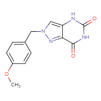 Chemical structure of 2-[(4-methoxyphenyl)methyl]-2H,4H,5H,6H,7H-pyrazolo[4,3-d]pyrimidine-5,7-dione - CSSB02125606751