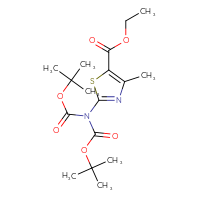 Chemical structure of ethyl 2-{bis[(tert-butoxy)carbonyl]amino}-4-methyl-1,3-thiazole-5-carboxylate - CSSB00050659724