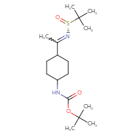 Chemical structure of tert-butyl N-[4-(1-{[(R)-2-methylpropane-2-sulfinyl]imino}ethyl)cyclohexyl]carbamate - CSSB21331808938