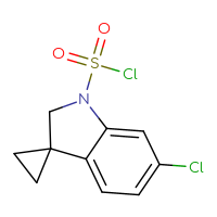 Chemical structure of 6'-chloro-1',2'-dihydrospiro[cyclopropane-1,3'-indole]-1'-sulfonyl chloride - CSSB06454446027