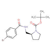 Chemical structure of tert-butyl (2S)-2-{[(4-bromophenyl)formamido]methyl}pyrrolidine-1-carboxylate - CSSB02141502463
