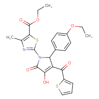 Chemical structure of ethyl 2-[2-(4-ethoxyphenyl)-4-hydroxy-5-oxo-3-(thiophene-2-carbonyl)-2,5-dihydro-1H-pyrrol-1-yl]-4-methyl-1,3-thiazole-5-carboxylate - CSSB00133011669