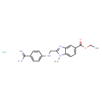 Chemical structure of ethyl 2-{[(4-carbamimidoylphenyl)amino]methyl}-1-methyl-1H-1,3-benzodiazole-5-carboxylate hydrochloride - CSSB00102513876