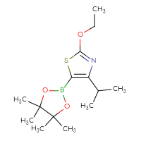 Chemical structure of 2-ethoxy-4-(propan-2-yl)-5-(4,4,5,5-tetramethyl-1,3,2-dioxaborolan-2-yl)-1,3-thiazole - CSSB00011160652