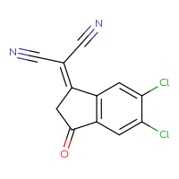 Chemical structure of 2-(5,6-dichloro-3-oxo-2,3-dihydro-1H-inden-1-ylidene)propanedinitrile - CSSB00161188341