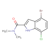 Chemical structure of 4-bromo-7-chloro-N,N-dimethyl-1H-indole-2-carboxamide - CSSB01994983460