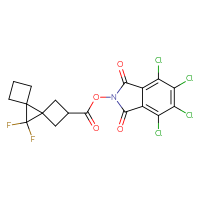 Chemical structure of 4,5,6,7-tetrachloro-1,3-dioxo-2,3-dihydro-1H-isoindol-2-yl 9,9-difluorodispiro[3.0.3⁵.1⁴]nonane-2-carboxylate - CSSB20270950355