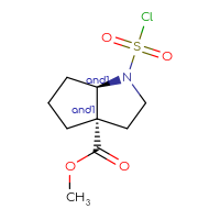 Chemical structure of rac-methyl (3aR,6aS)-1-(chlorosulfonyl)-octahydrocyclopenta[b]pyrrole-3a-carboxylate - CSSB14975700888