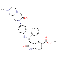 Chemical structure of methyl (3Z)-3-[({4-[N-methyl-2-(4-methylpiperazin-1-yl)acetamido]phenyl}amino)(phenyl)methylidene]-2-oxo-2,3-dihydro-1H-indole-5-carboxylate - CSSB02495325495