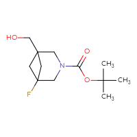 Chemical structure of tert-butyl 1-fluoro-5-(hydroxymethyl)-3-azabicyclo[3.1.1]heptane-3-carboxylate - CSSB00161001383