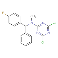 Chemical structure of 4,6-dichloro-N-[(4-fluorophenyl)(phenyl)methyl]-N-methyl-1,3,5-triazin-2-amine - CSSB21332154542