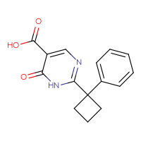 Chemical structure of 6-oxo-2-(1-phenylcyclobutyl)-1,6-dihydropyrimidine-5-carboxylic acid - CSSB02233995921