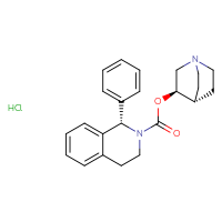Chemical structure of (3R)-1-azabicyclo[2.2.2]octan-3-yl (1S)-1-phenyl-1,2,3,4-tetrahydroisoquinoline-2-carboxylate hydrochloride - CSSB00020619298