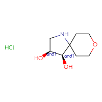Chemical structure of rac-(3R,4S)-8-oxa-1-azaspiro[4.5]decane-3,4-diol hydrochloride - CSSS20620687193