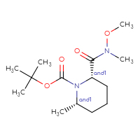 Chemical structure of rac-tert-butyl (2R,6R)-2-[methoxy(methyl)carbamoyl]-6-methylpiperidine-1-carboxylate - CSSB02126992920
