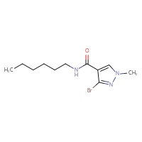 Chemical structure of 3-bromo-N-hexyl-1-methyl-1H-pyrazole-4-carboxamide - CSSB01994929505