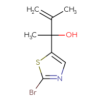 Chemical structure of 2-(2-bromo-1,3-thiazol-5-yl)-3-methylbut-3-en-2-ol - CSSB21246281220