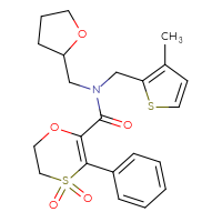 Chemical structure of N-[(3-methylthiophen-2-yl)methyl]-4,4-dioxo-N-[(oxolan-2-yl)methyl]-3-phenyl-5,6-dihydro-1,4λ⁶-oxathiine-2-carboxamide - CSSB00160641077