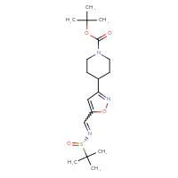 Chemical structure of tert-butyl 4-[5-({[(S)-2-methylpropane-2-sulfinyl]imino}methyl)-1,2-oxazol-3-yl]piperidine-1-carboxylate - CSSB21332859087