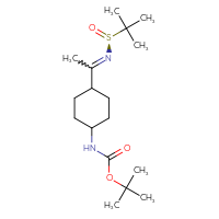 Chemical structure of tert-butyl N-[4-(1-{[(S)-2-methylpropane-2-sulfinyl]imino}ethyl)cyclohexyl]carbamate - CSSB21331809596
