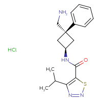 Chemical structure of 4-(propan-2-yl)-N-[(1r,3r)-3-(aminomethyl)-3-phenylcyclobutyl]-1,2,3-thiadiazole-5-carboxamide hydrochloride - CSSB00161162987