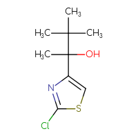 Chemical structure of 2-(2-chloro-1,3-thiazol-4-yl)-3,3-dimethylbutan-2-ol - CSSB21246285460