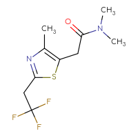 Chemical structure of N,N-dimethyl-2-[4-methyl-2-(2,2,2-trifluoroethyl)-1,3-thiazol-5-yl]acetamide - CSSB01998961085