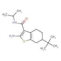 Chemical structure of 2-amino-6-tert-butyl-N-(propan-2-yl)-4,5,6,7-tetrahydro-1-benzothiophene-3-carboxamide - CSSB00020595000