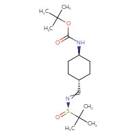 Chemical structure of tert-butyl N-[(1r,4r)-4-({[(R)-2-methylpropane-2-sulfinyl]imino}methyl)cyclohexyl]carbamate - CSSB21332860485
