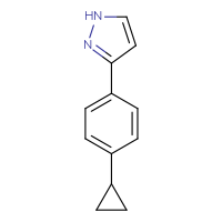 Chemical structure of 3-(4-cyclopropylphenyl)-1H-pyrazole - CSSB01097654673