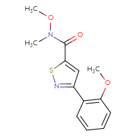 Chemical structure of N-methoxy-3-(2-methoxyphenyl)-N-methyl-1,2-thiazole-5-carboxamide - CSSB21151593476