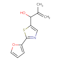 Chemical structure of 1-[2-(furan-2-yl)-1,3-thiazol-5-yl]-2-methylprop-2-en-1-ol - CSSB21246426948