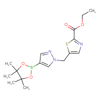 Chemical structure of ethyl 5-{[4-(4,4,5,5-tetramethyl-1,3,2-dioxaborolan-2-yl)-1H-pyrazol-1-yl]methyl}-1,3-thiazole-2-carboxylate - CSSB21229494733