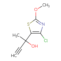 Chemical structure of 2-(4-chloro-2-methoxy-1,3-thiazol-5-yl)but-3-yn-2-ol - CSSB20843466525