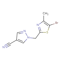 Chemical structure of 1-[(5-bromo-4-methyl-1,3-thiazol-2-yl)methyl]-1H-pyrazole-4-carbonitrile - CSSB01992593671